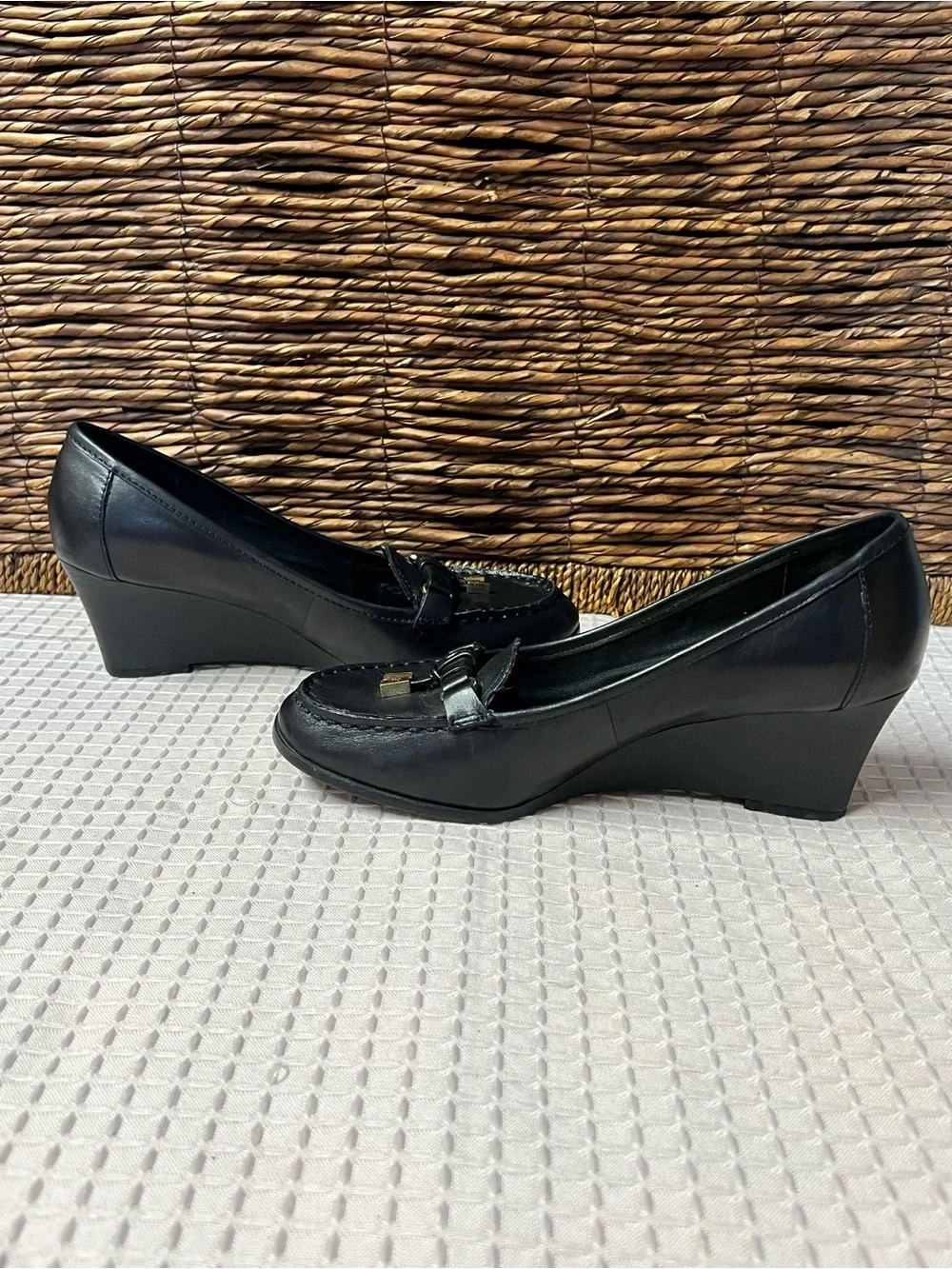 Lauren Ralph Lauren LRL Rory Black Leather Wedge Pump Loafers - Size 6.5
